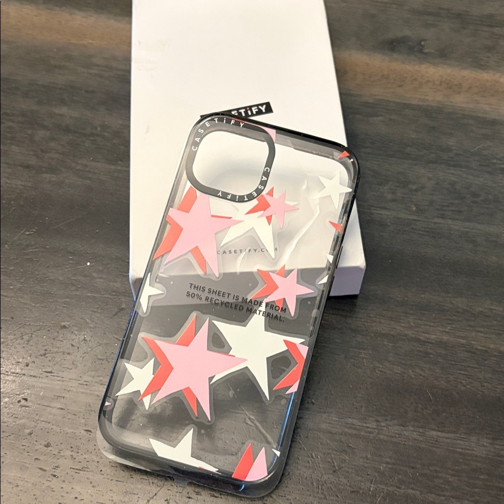 Casetify Clear Case with Pink & White Star Pattern